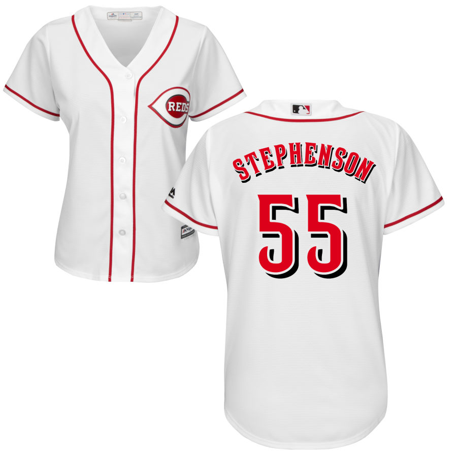 Cincinnati Reds #55 Robert Stephenson Majestic Women's Home Cool Base Jersey White